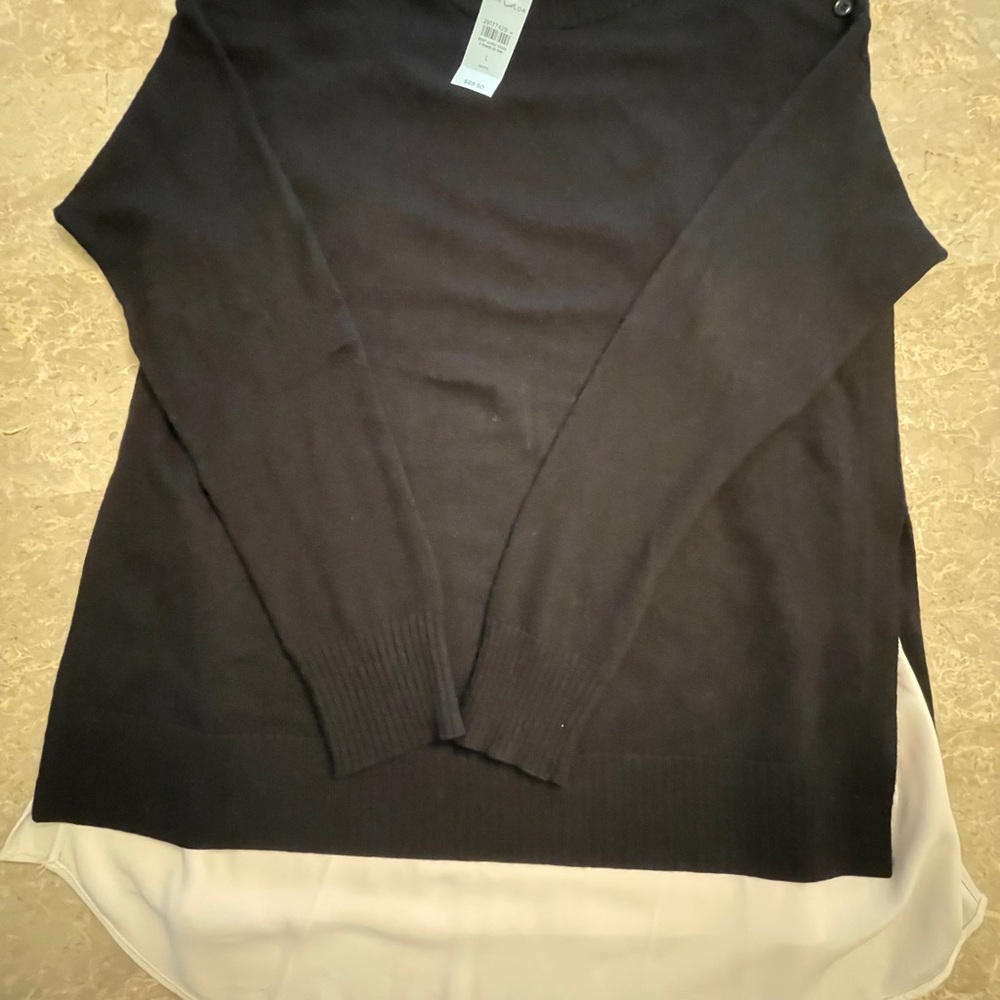 Ann Taylor Black and Cream Layered Sweater